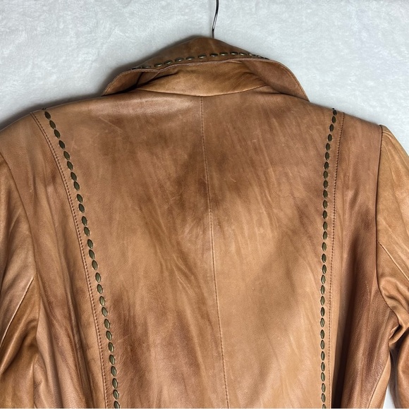 Michael Kors Size Large 100% LeatherTan Women’s Lined Studded Rate Jacket Belt - Picture 14 of 16